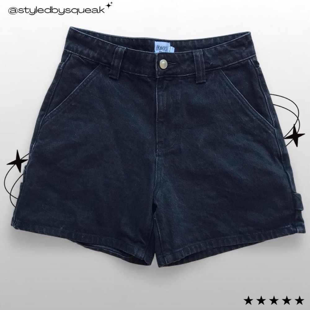 Princess Polly Lou Black Denim High Rise Carpenter Shorts 4 Small Goth Y2K Indie